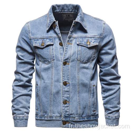 Veste de denim bleu clair d'OEM personnalisé pour hommes